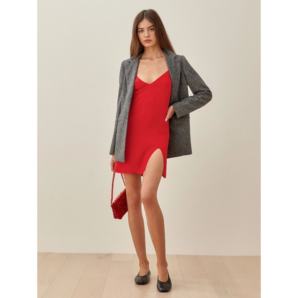 Reformation Marlowe Dress in Cherry Red XSmall Womens Mini Holiday Slip